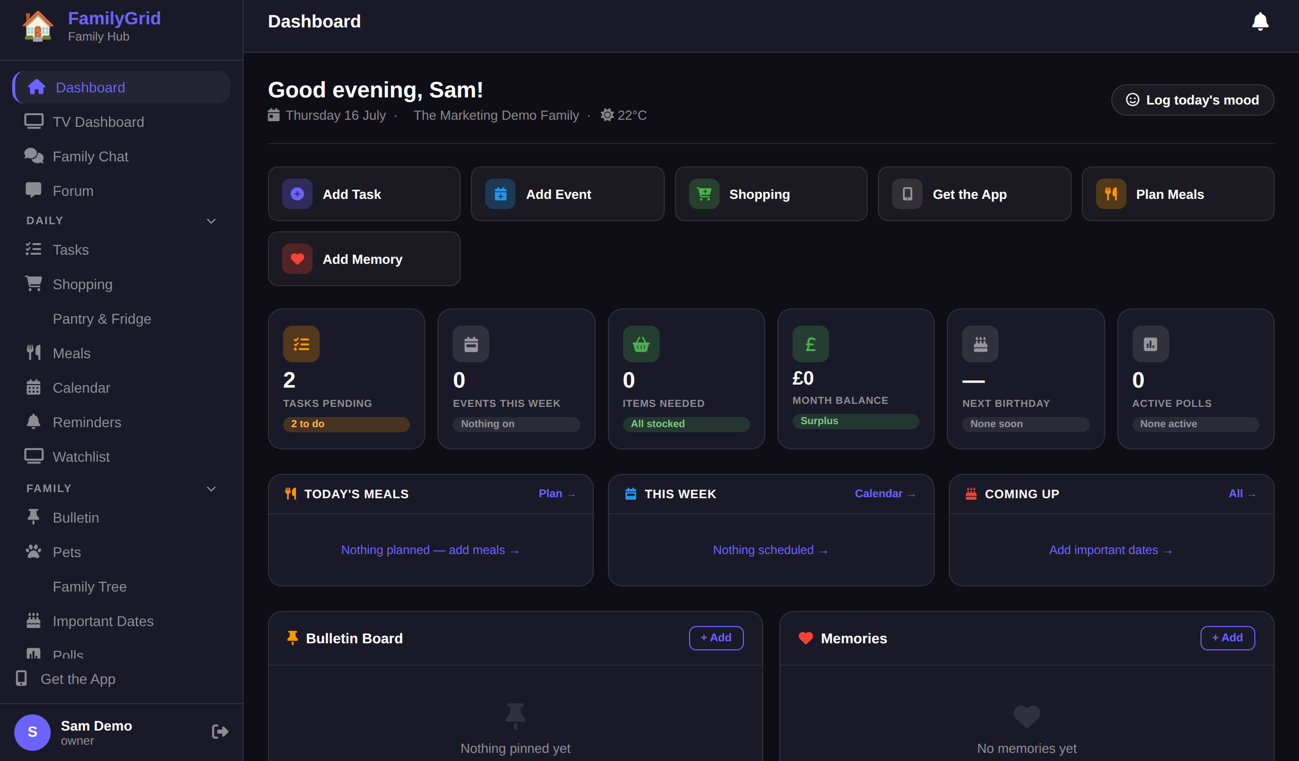 OurFamilyGrid dashboard overview